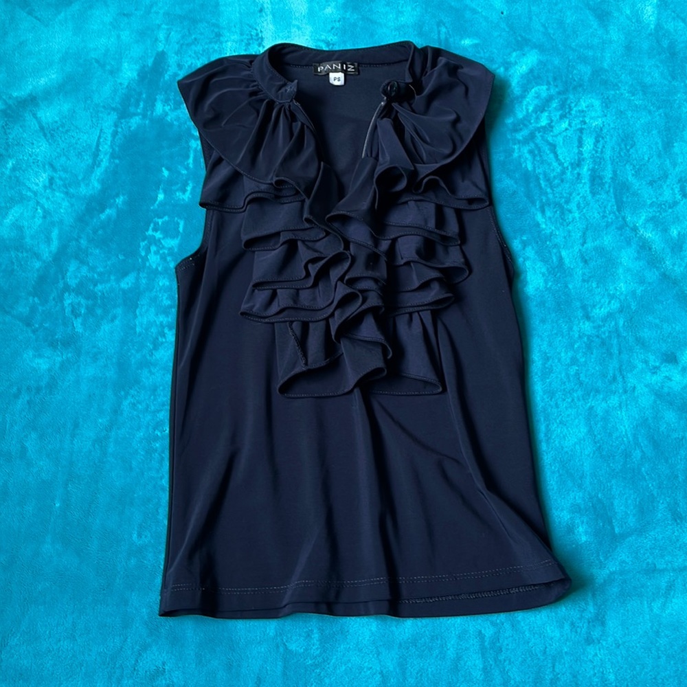 Black ruffle zip tank